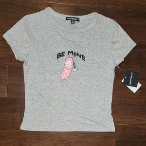 Harper & Ivy Gray Be Mine Graphic Tee Super Soft Cell Phone Graphic Juniors M